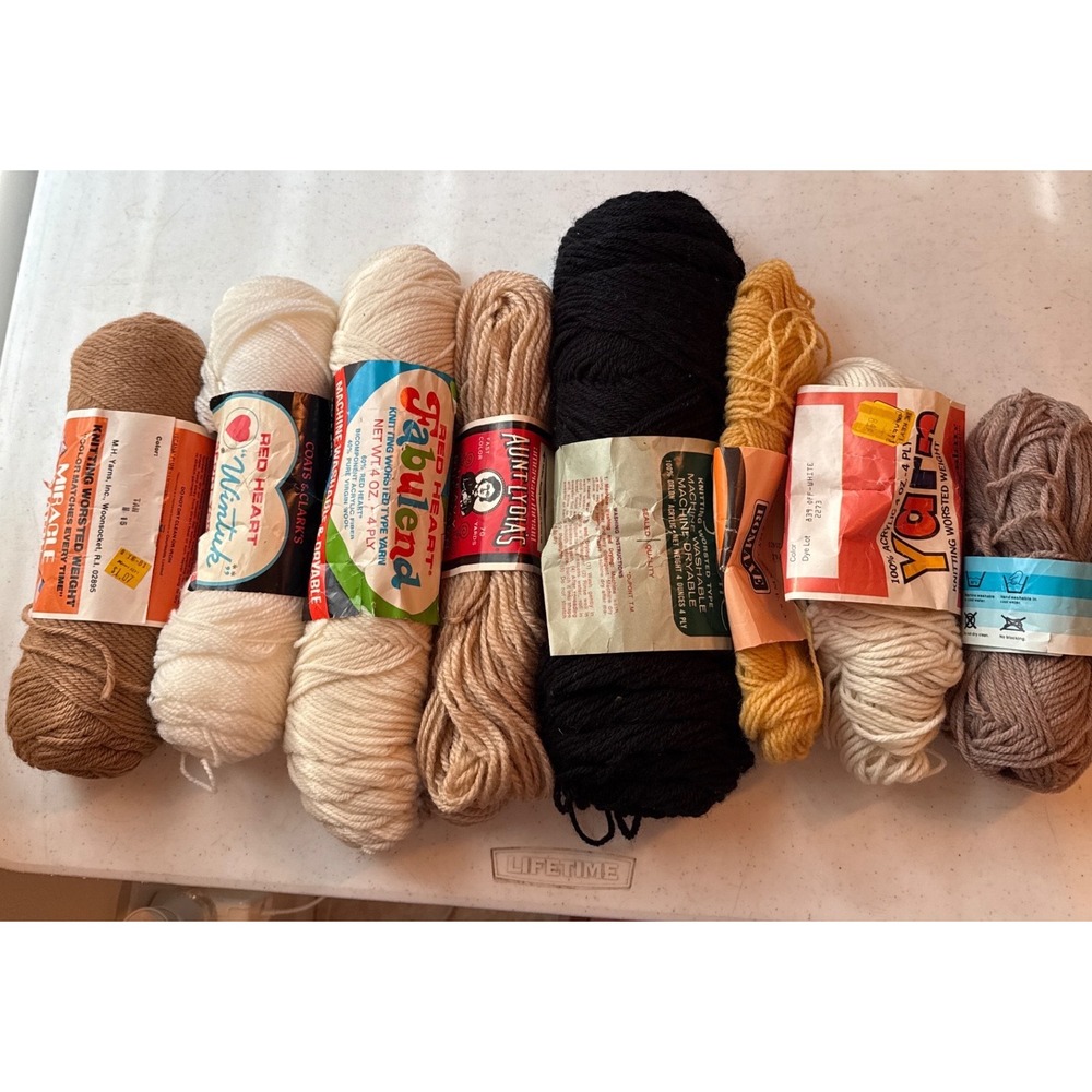 Vintage Yarn Lot Red Heart Wintuk Sayelle Aunt Lydias Worsted Weight 8pc